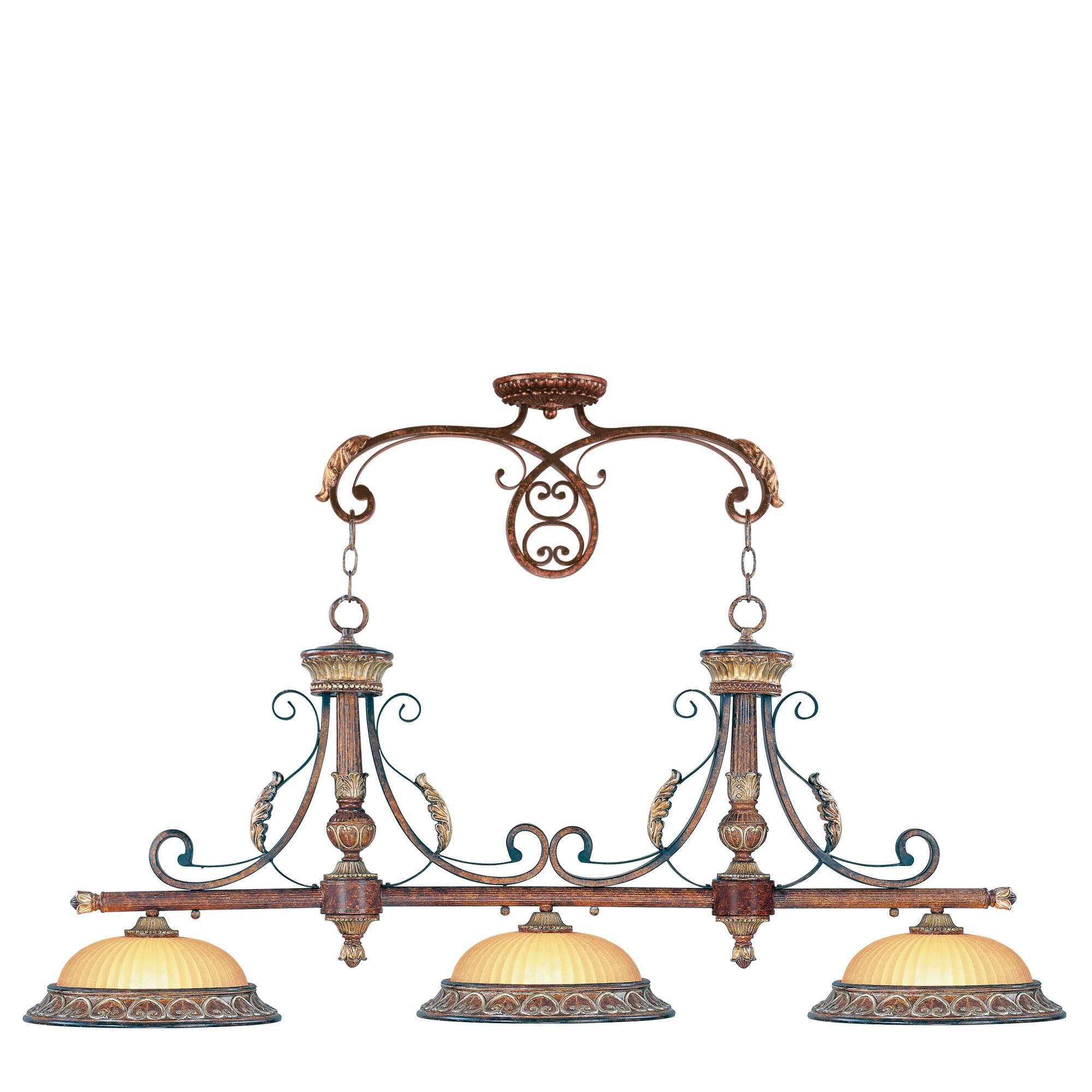 Shown in Verona Bronze-Aged Gold Leaf Accents finish and Rustic Art glass
